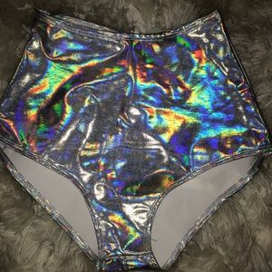 High waisted silver foil rave booty shorts